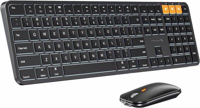 ProtoArc Backlit Bluetooth Keyboard and Mouse for Mac, KM100-A Multi-Device Wireless Keyboard Mouse for Mac, Full Size Rechargeable for MacBook Pro/Air, iPhone, iPad, Black - Image 1